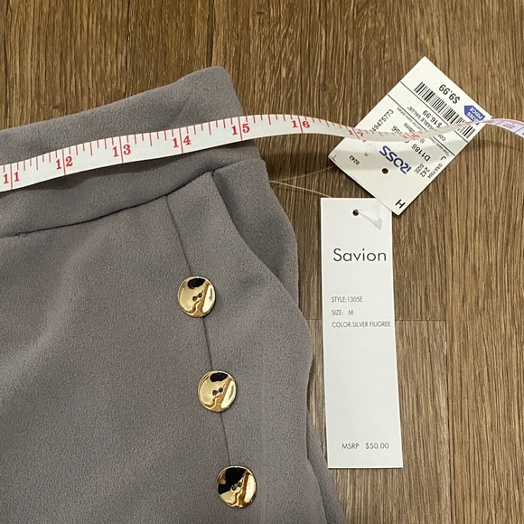 Women's medium Savion light grey Straight Leg dress Pants with 6 gold buttons - Picture 5 of 9